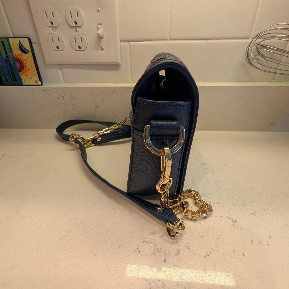 Tory Burch Blue and Purple Robinson Patchwork Chain Crossbody Bag